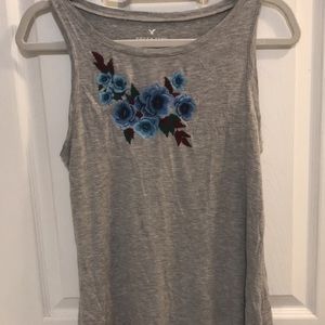 American Eagle Grey Embroidered Tank